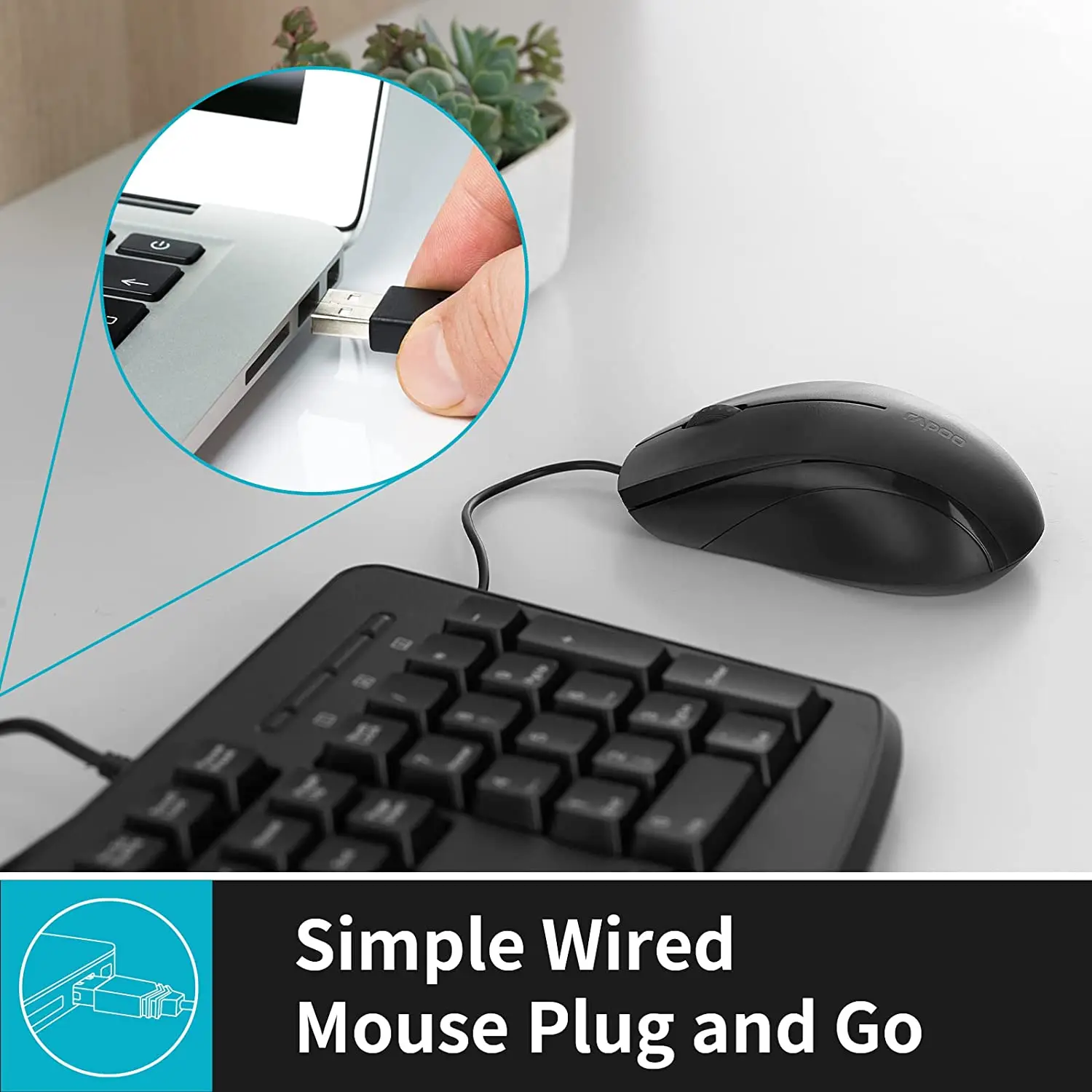 Souris optique à 3 boutons avec fil - USB - 1000 DPI