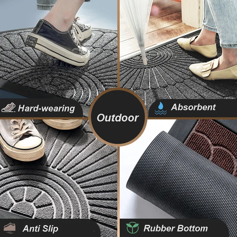 Rubber Scrape Door Mats Outdoor Indoor Semicircle Dirt Trapper Mat Non Slip Doormat for Entrance Home Carpet Floor Mat Entry Rug