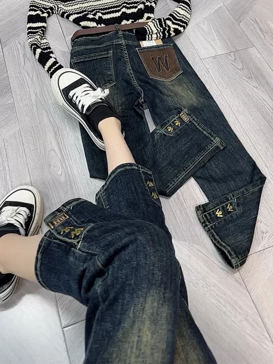 

Y2k Jeans 2023 New Straight Leg Jeans Large Size High Waist Stretch Slimming Slit Nine Minute Smoke Pipe Pants Women Jeans