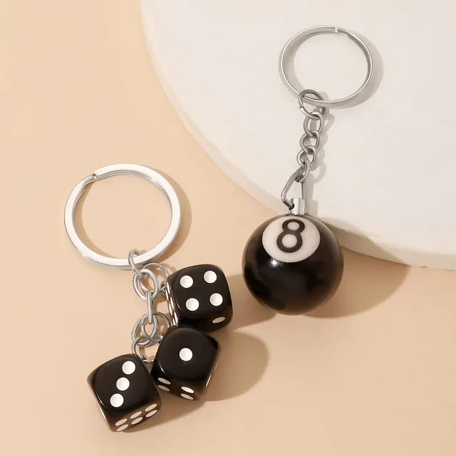 Mini Billiard Keychain Lucky Black Snooker No.8 Table Ball Dice Key Ring Men Waist Backpack Pendant Car Key Chain Creative Gift 1