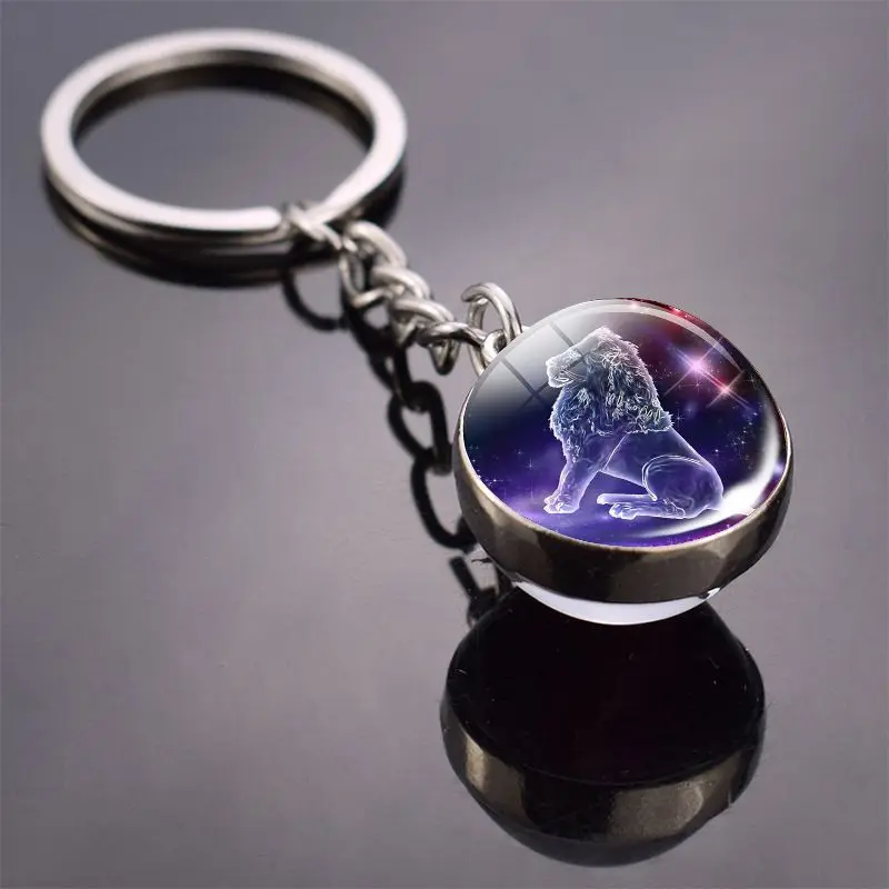 Key Chains 12 Constellation Key Chain Luminous Double Sided Glass Ball Pendant 12 Zodiac Key Chain Fashion Birthday Gift for Men and Women