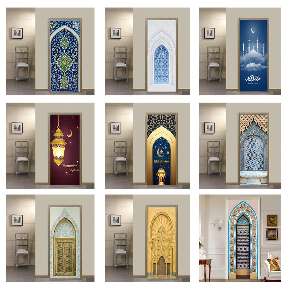 

Self Adhesive Door Sticker Home Decor Art Mural Living Room Muslim Great Mosque of Mecca Vinyl Wallpaper Wall Stickers Porch 3D