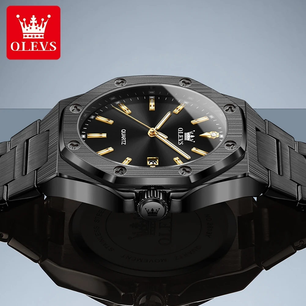OLEVS 3613 Watch For Men Top Brand Original Waterproof Quartz Man Watch Luminous Calendar Fashion Male Wristwatch Steel Strap