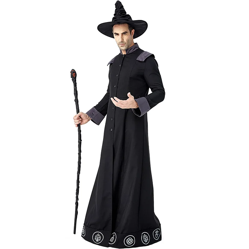 Adult Magic Wizard Sorcerer Warlock Costume Magician Cosplay for Men Halloween Purim Party Costumes Fancy Dress