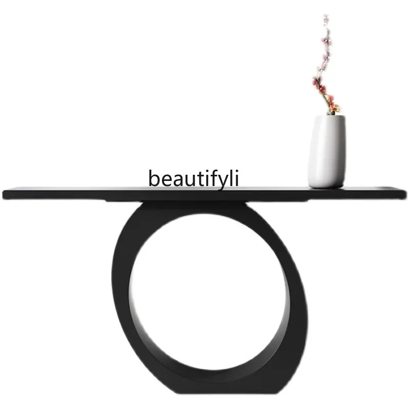 

against the Wall Decorative Entrance Table Simple Art Corridor Aisle Side View Minimalist Solid Wood a Long Narrow Table