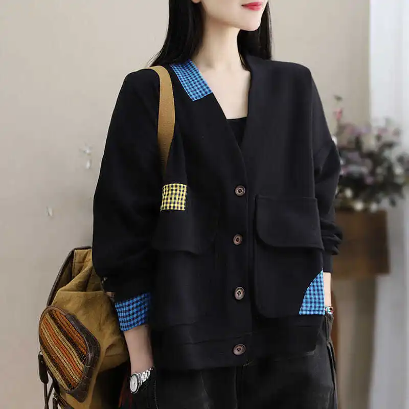 Long Sleeve Sweatshirt Jacket Women Spring Autumn New Korea Loose Large Size Casual V-neck Cardigan Tops Harajuku Clothes