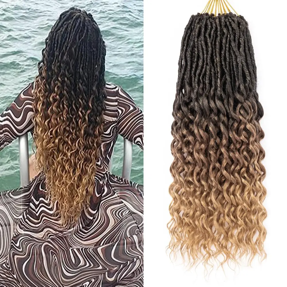 14-inch synthetic (35.5 cm) goddess crocheted hair 1 piece with new soft faux crocheted deep wave pre-loop extensions for women
