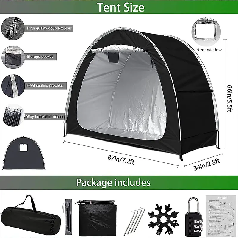 Waterproof Bicycle Tent for Outdoor, Large Storage Tent with18 in 1 Snowflake Multi Tool Combination Lock