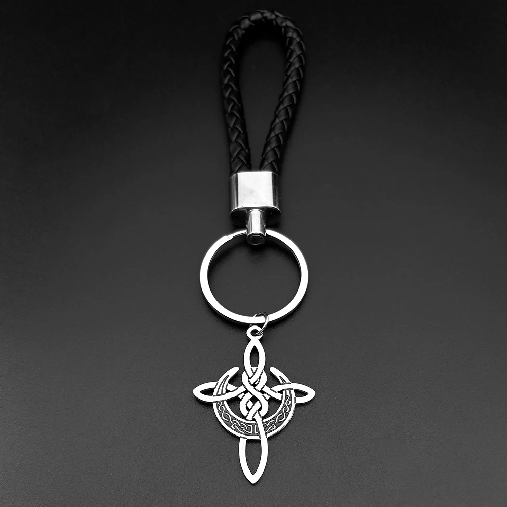 Hexe Halbmond Knoten Schlüsselanhänger für Frauen Männer Edelstahl Silber Farbe irischer keltischer Knoten Schlüsselanhänger Schmuck Geschenke – Detail 11