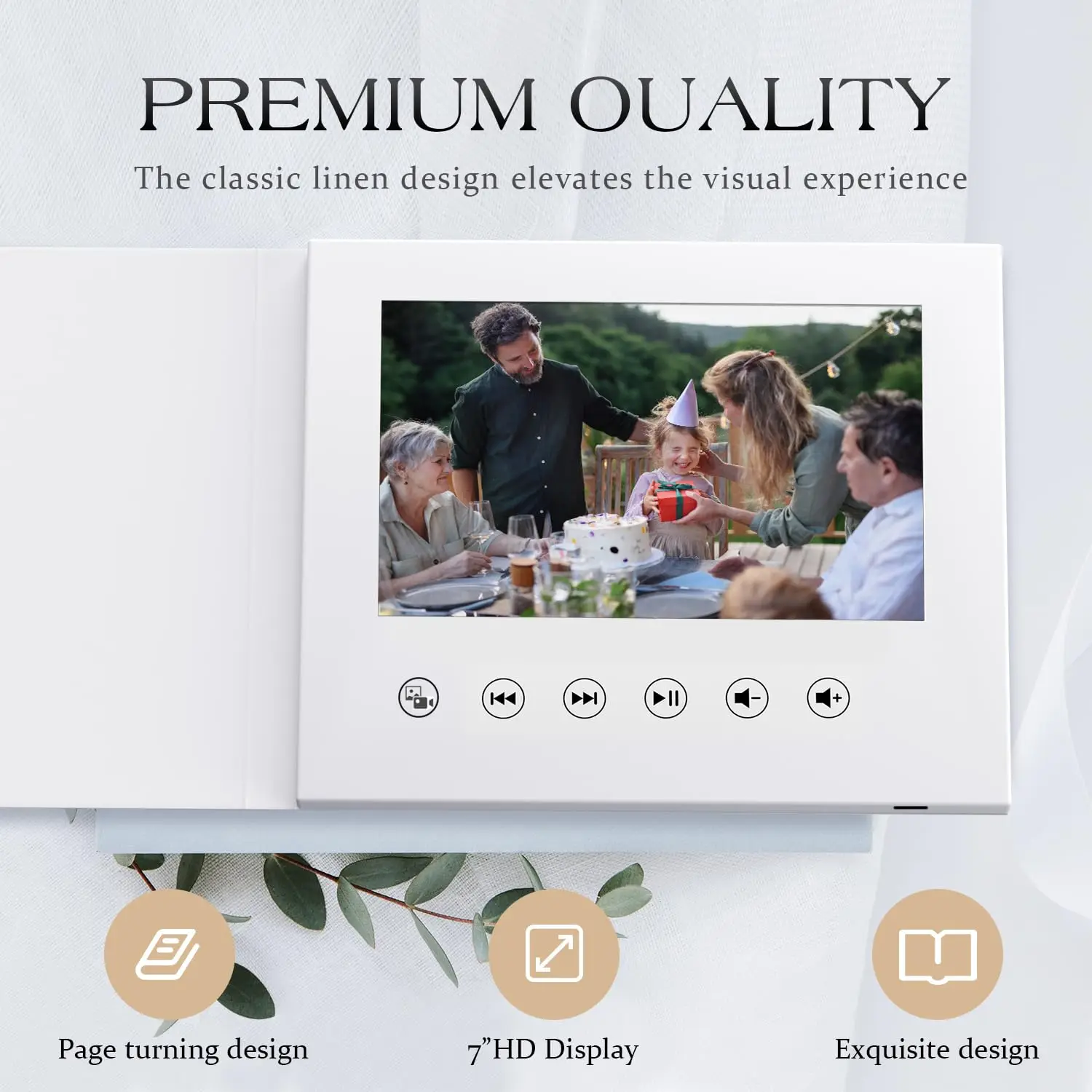 7" IPS HD Video Greeting Card-4GB Memory, Rechargeable Battery & Speaker DIY Blank Cover for Personalized Video Book Weddings
