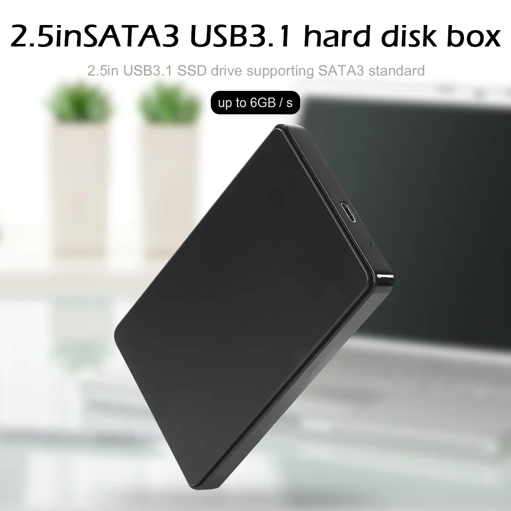 XMSJ USB3.1 Hard Drive Case 2.5in HDD Enclosure with USB3.0 To Type-C Cable Portable Harddisk Case for SATA 1/2/3 HDD Or SSD