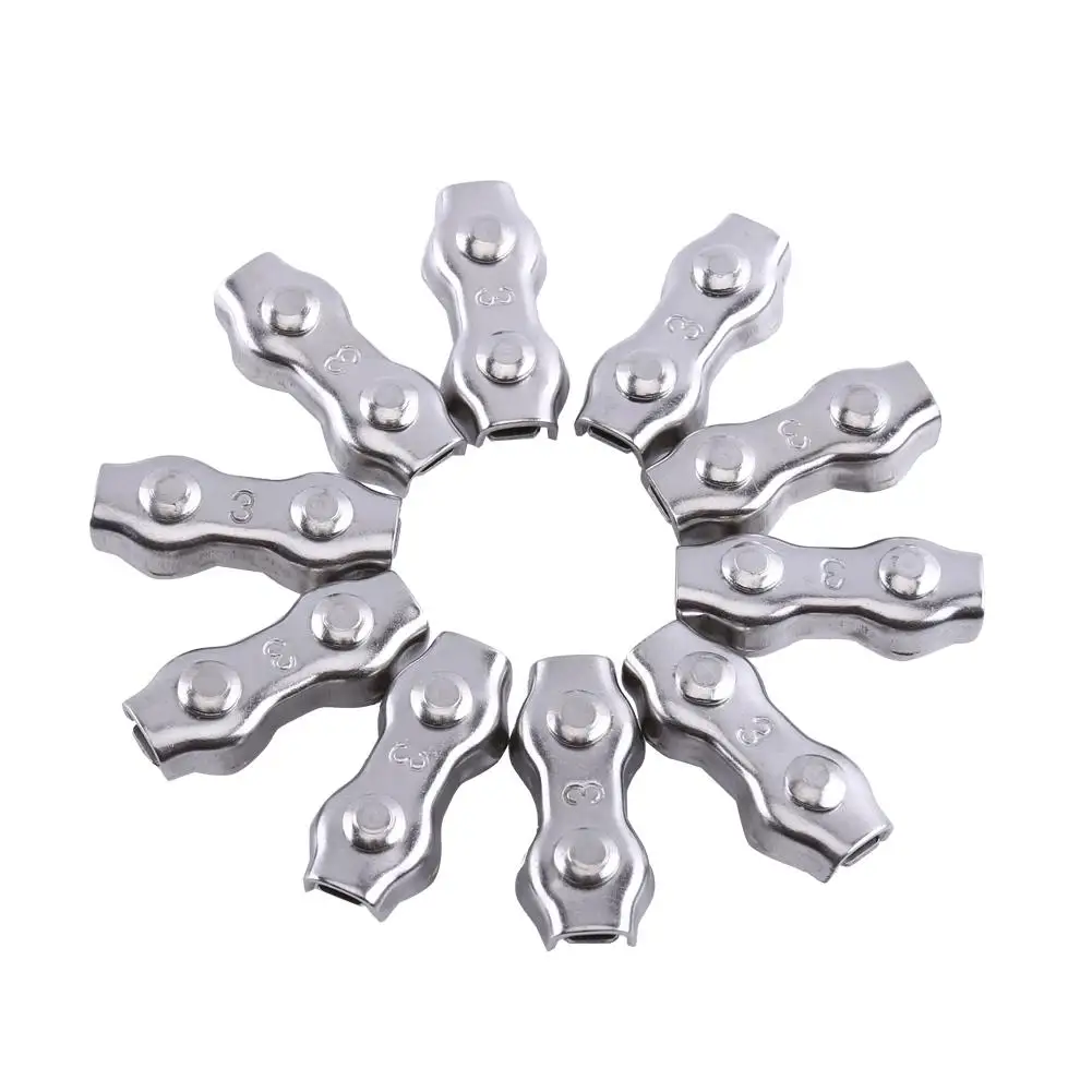 

10Pcs M3 Stainless Steel Cable Clips Wire Rope Grips Clamps Caliper - 3mm Size