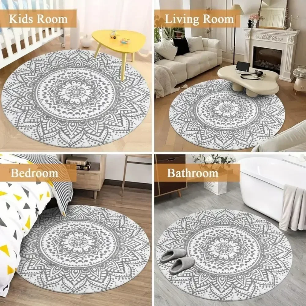 Festive Snowflake Christmas Tree Round Rug Holiday Decor Cozy Living Room Bedroom FloorMat Winter Seasonal Home Gift Bedside Rug_voghion.com