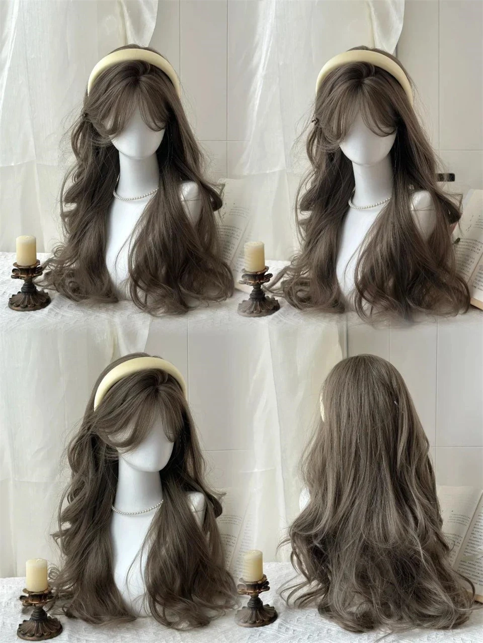 Brown Wavy Wigs for Women with Bangs Long Natural Synthetic