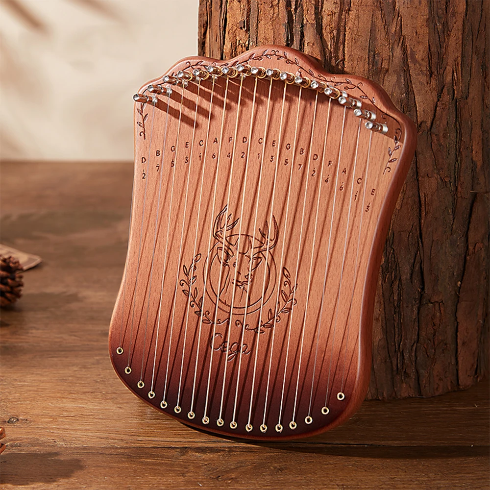 17 Strings Lyre Harp Solid Beech Wood Harp String Musical Instrument with Tuning Wrench Picks for Beginner Kids Adults