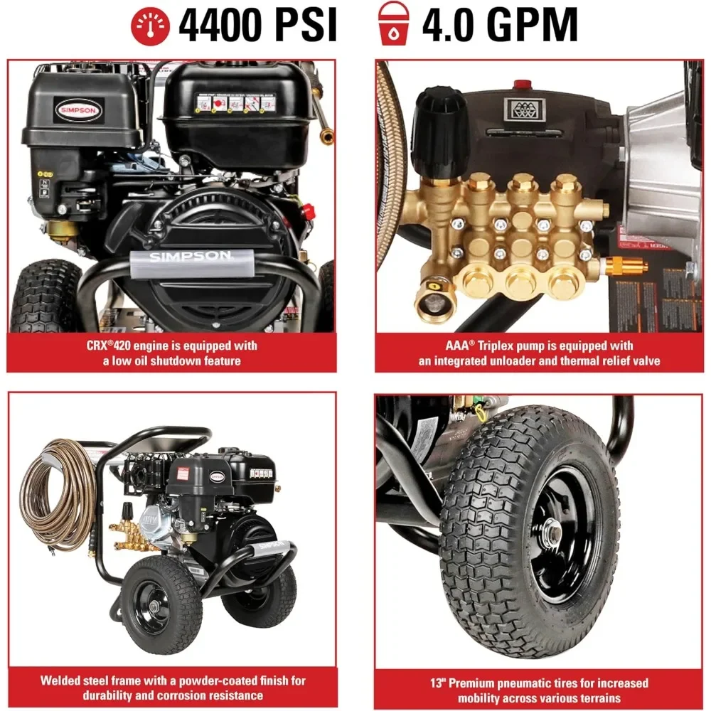 cleaning 4400 psi gas pressure washer, 4.0 gpm power washer for commercial use, crx engine, 50-foot steel-braided hose, powersh