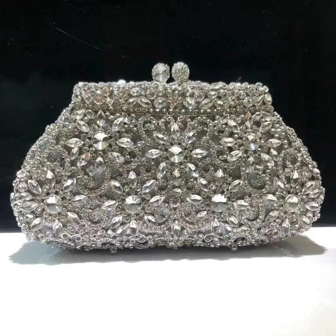 

Silver Rhinestone Wedding Clutch Crystal Women Purses For Lady Evening Clutches Handbags Girls Party Mini Minaudiere