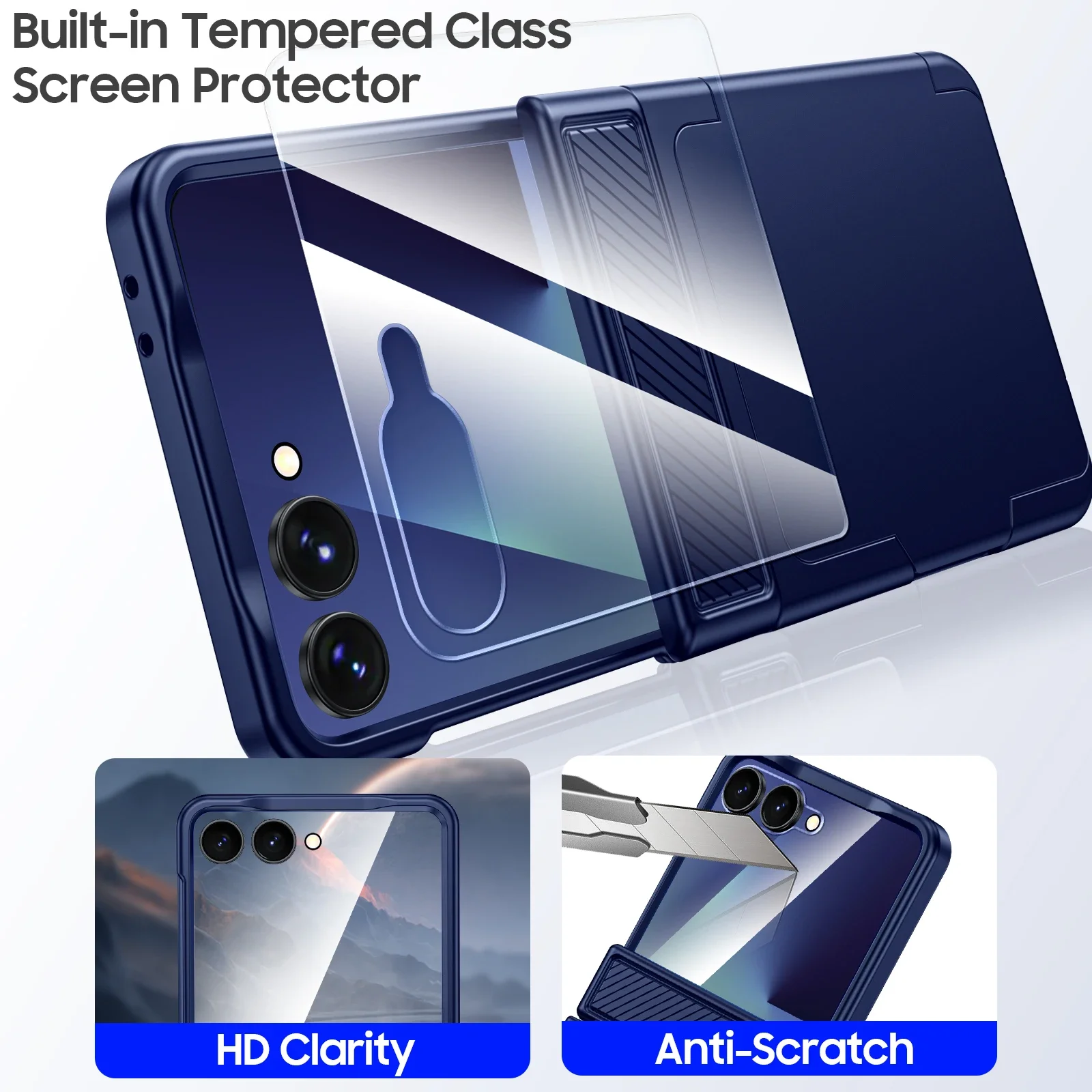 Blue Rugged Anti-Scratch Phone Case with Card Holder & RFID Protection - Full Shockproof Design with HD Protector, Ideal