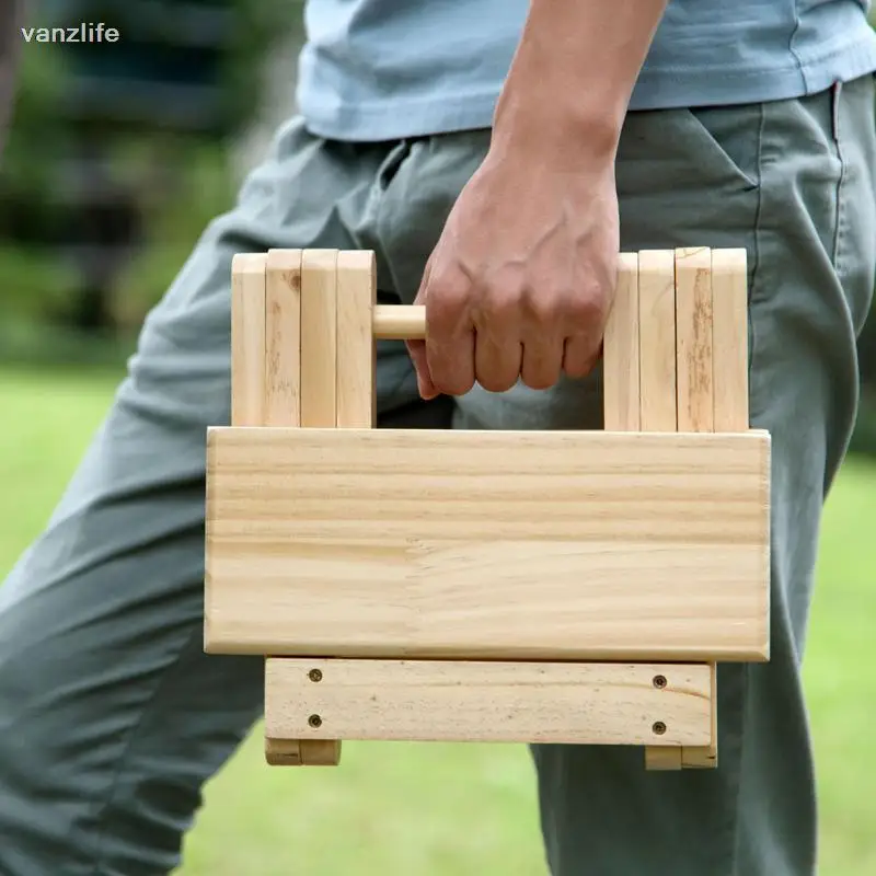 Foldable Solid Wood Stool Chair Vanzlife portable train small chair folding bench folding stool