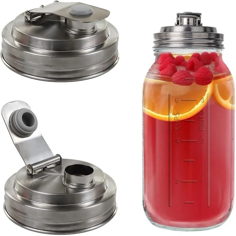 2Pc Wide Mouth Mason Jar Stainless Steel Pour Spout Lid,Reusable Mason Jar Lids For Wide Mouth Jars,Without Handle
