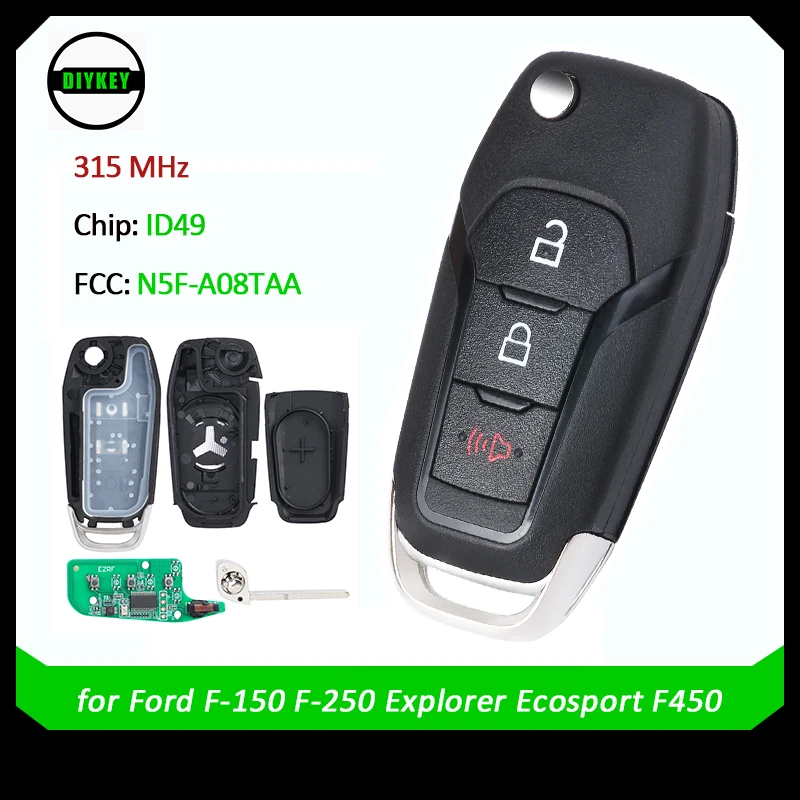

DIYKEY 315 МГц FCC: ФК-брелок для запуска без ключа, Складной Дистанционный брелок для Ford фредзер, Explorer, Ecosport F450 2015-2021