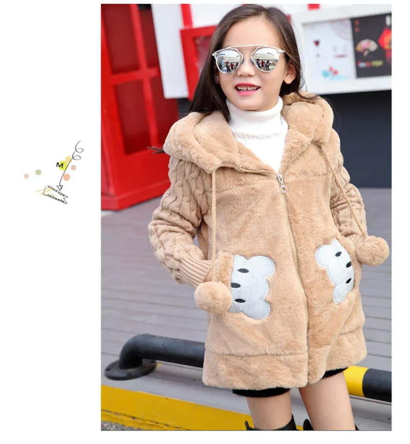 Girls Hooded Jackets Woolen Coats Winter Kids Teens Warm Thick Zip