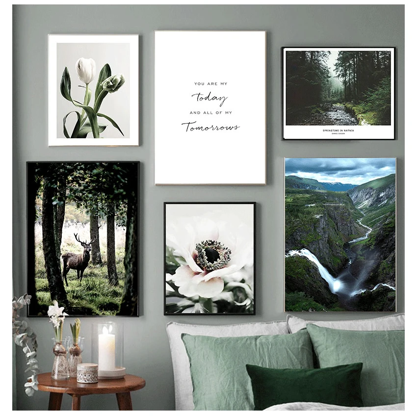 Paesaggio Wall Art Canvas Painting Mountain Forest Picture Nature Flower Scenery Scandinavo Poster Nordic Decoration Print