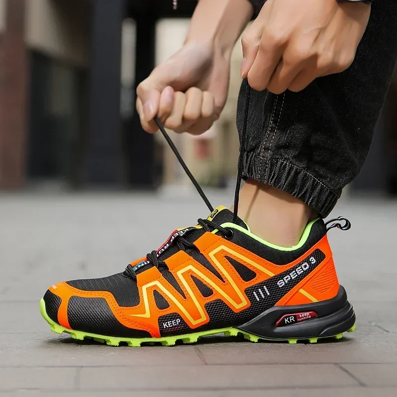 Men Outdoor Hiking Sneakers Climbing Trekking Lace Up Trekking Outdoor Mountain Bike Shoes Flat Sport Cycling Shoes Breathable