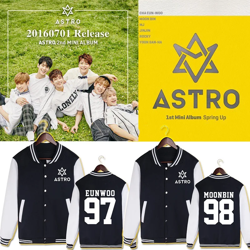 

ASTRO Baseball Jacket Kpop Women Men Autumn Sweatshirt Cardigan Coat Rocky Moon Bin JIN EunWoo Yoon San Ha Fans AROHA Clothes