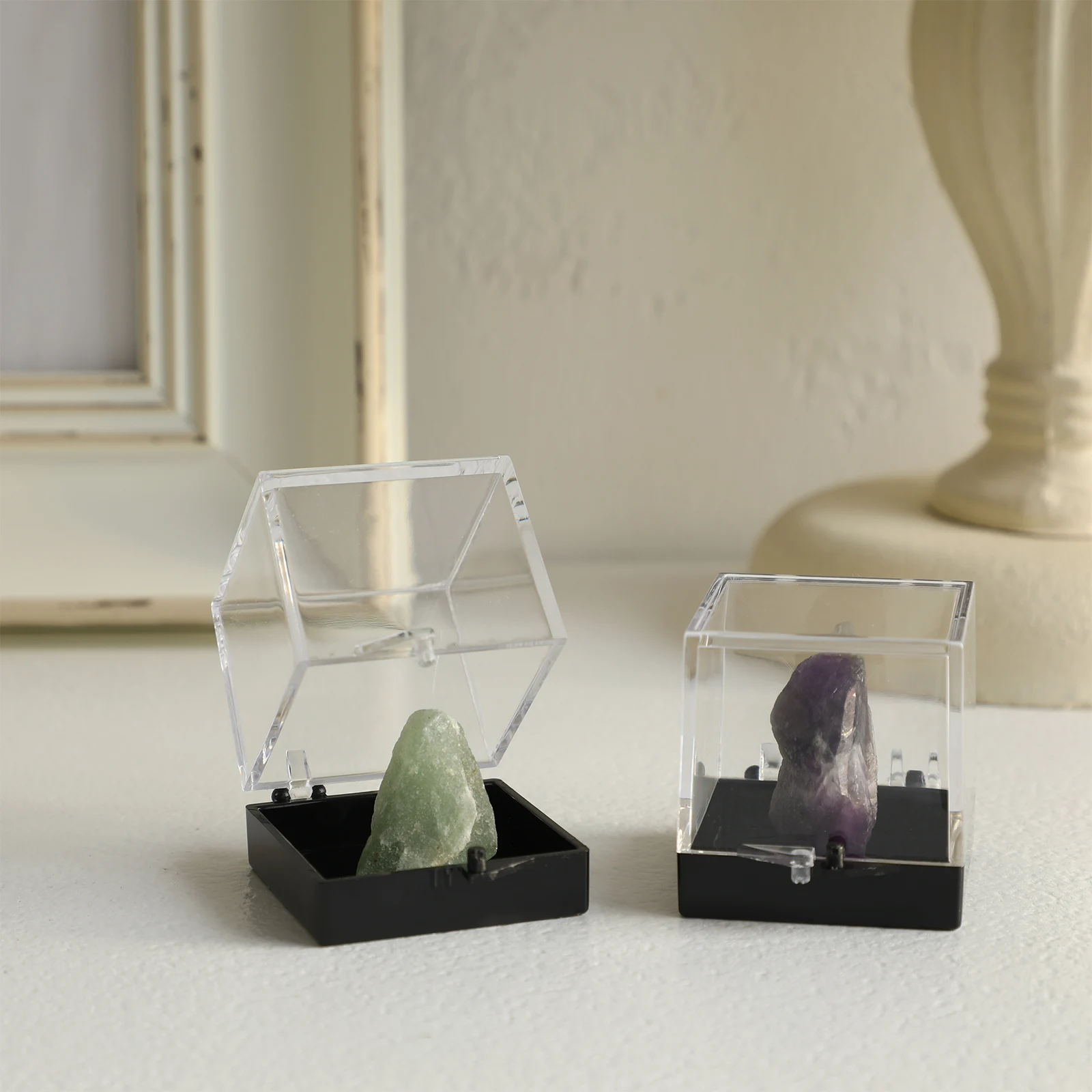 12 個クリアスクエアボックス鉱物標本コレクション収納ボックス天然石