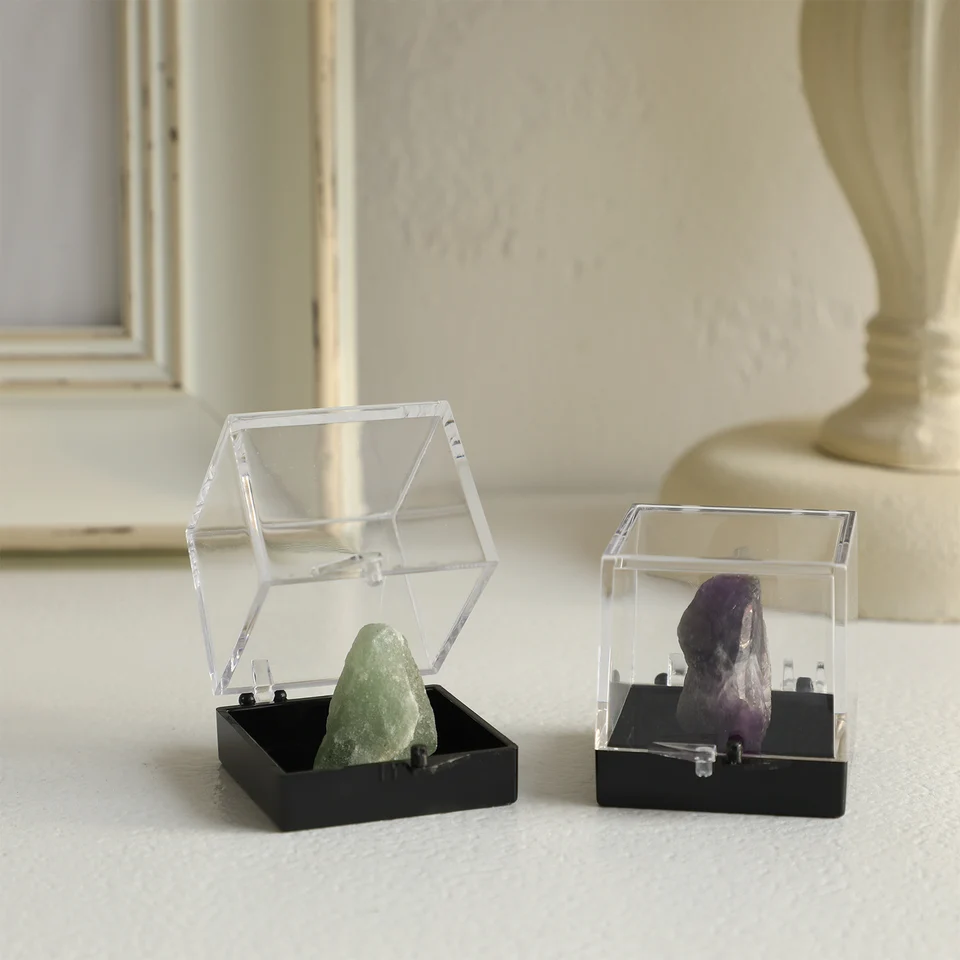 12 個クリアスクエアボックス鉱物標本コレクション収納ボックス天然石