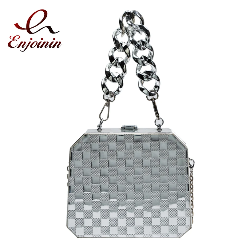 

Модные кошельки и сумочки в форме коробки для женщин, дизайнерская клетчатая сумка на плечо с цепочкой, клатч для вечерние НКИ, Женская Свадебная вечерняя сумка