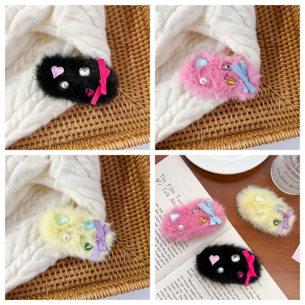 

Korean Style Lovely Girls Bow Plush Hair Clip Trendy Cute Y2k BB Hairpins Japanese Sweet Fluffy Barrettes
