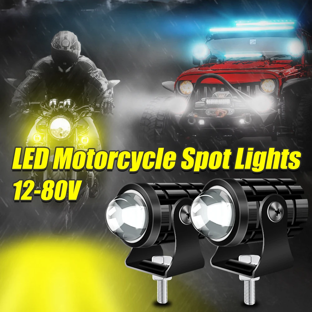 

Universal Motorcycle LED Spot Lights 12-80V Super Bright Fisheye Lens LED Moto Fog Auxiliary Headlight White+Yellow Lighting