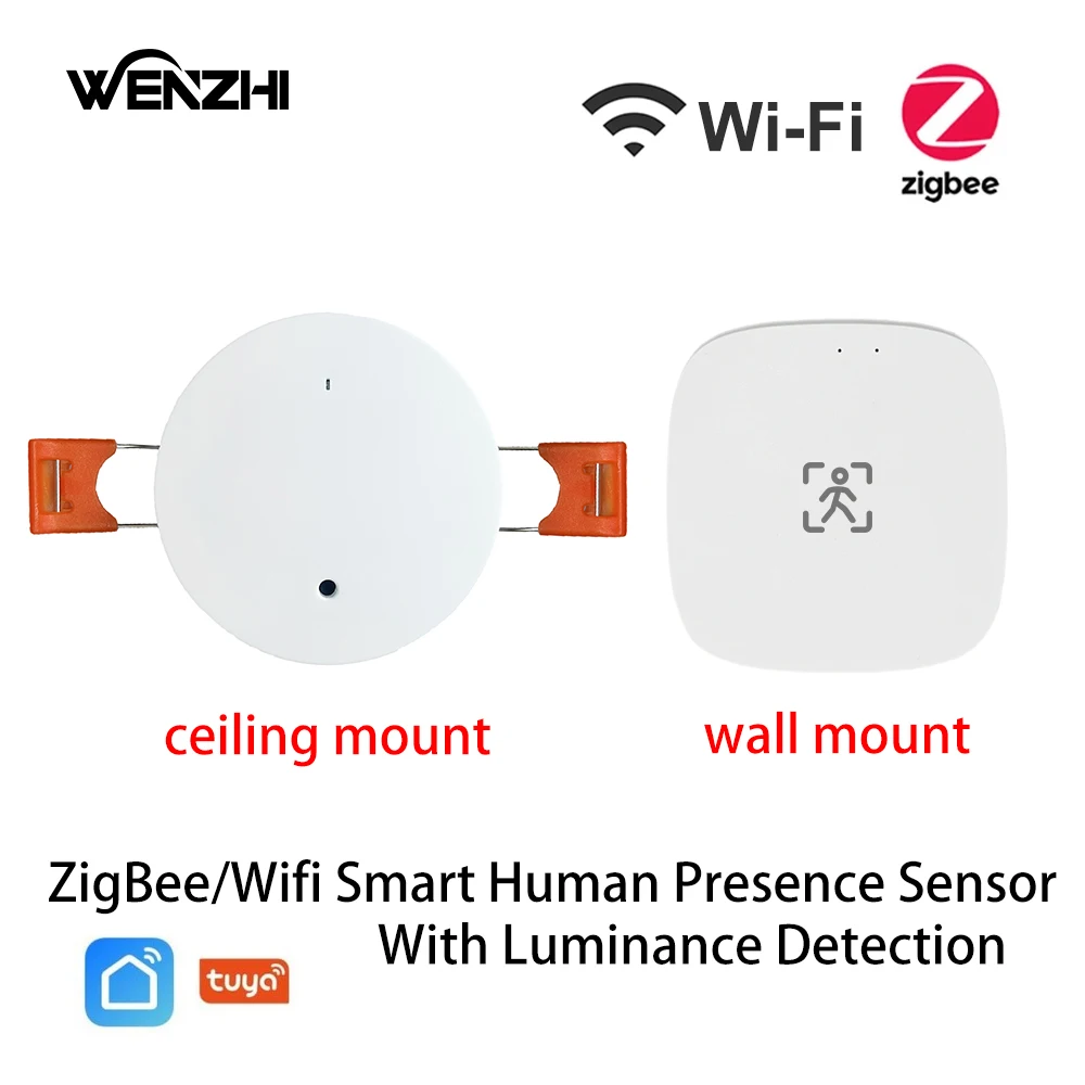 ZigBee Wifi MmWave Human Presence Motion Sensor With Luminance Distance Detection 5 110 220V Tuya Smart Life Home Automation