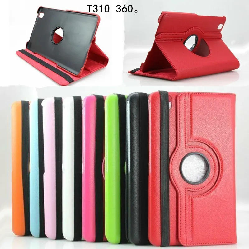 삼성에 적합한 갤럭시 탭 3 PU 가죽 플립 커버 케이스, 360 도 회전, 8.0 인치 SM-T310 SM-T311 T315 8 인치 태블릿 케이스 스탠드 케이스