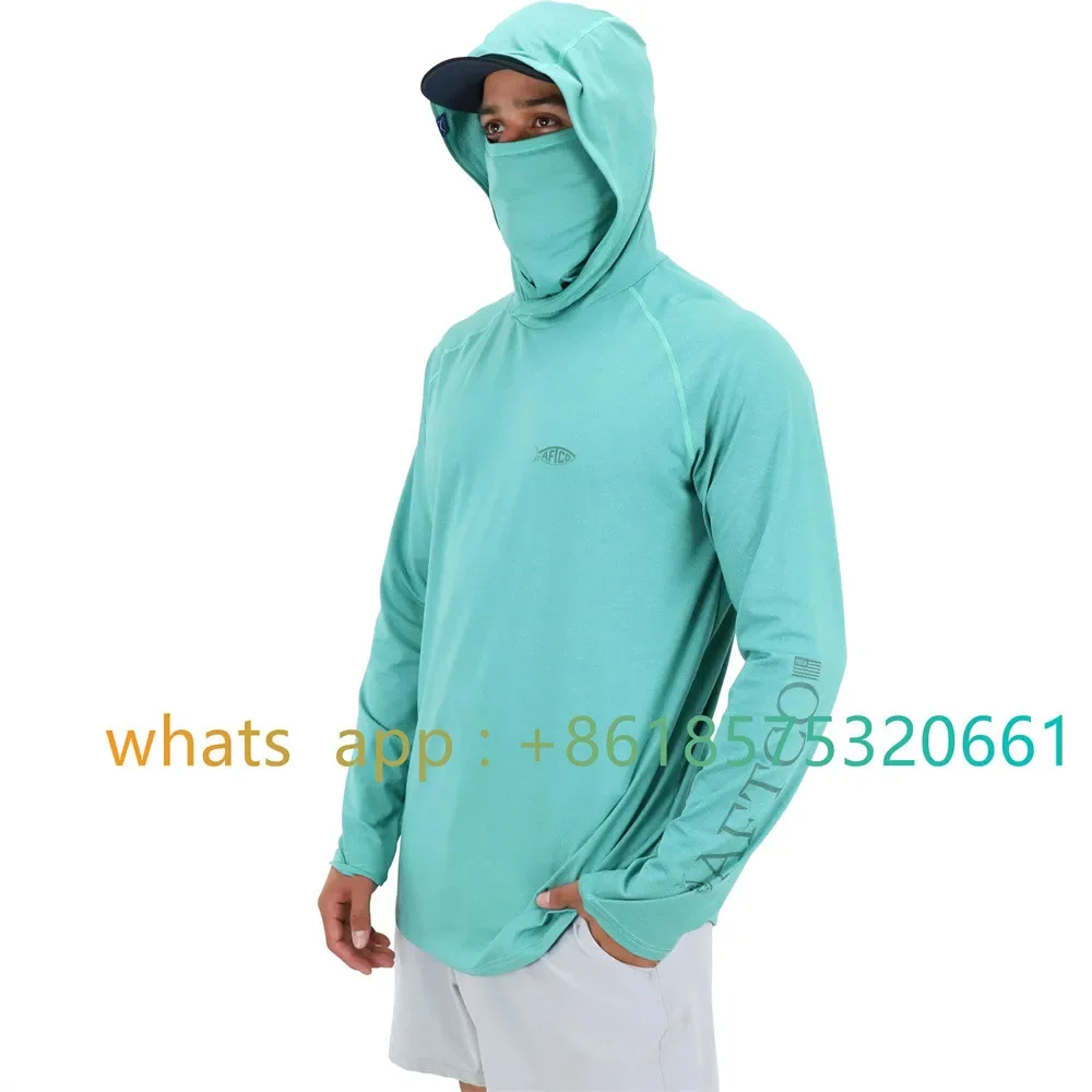 Mens Long Sleeve Fishing Hiking Shirt With Mask Uv Neck Gaiter Hoodie Breathable Moisture Upf 50+