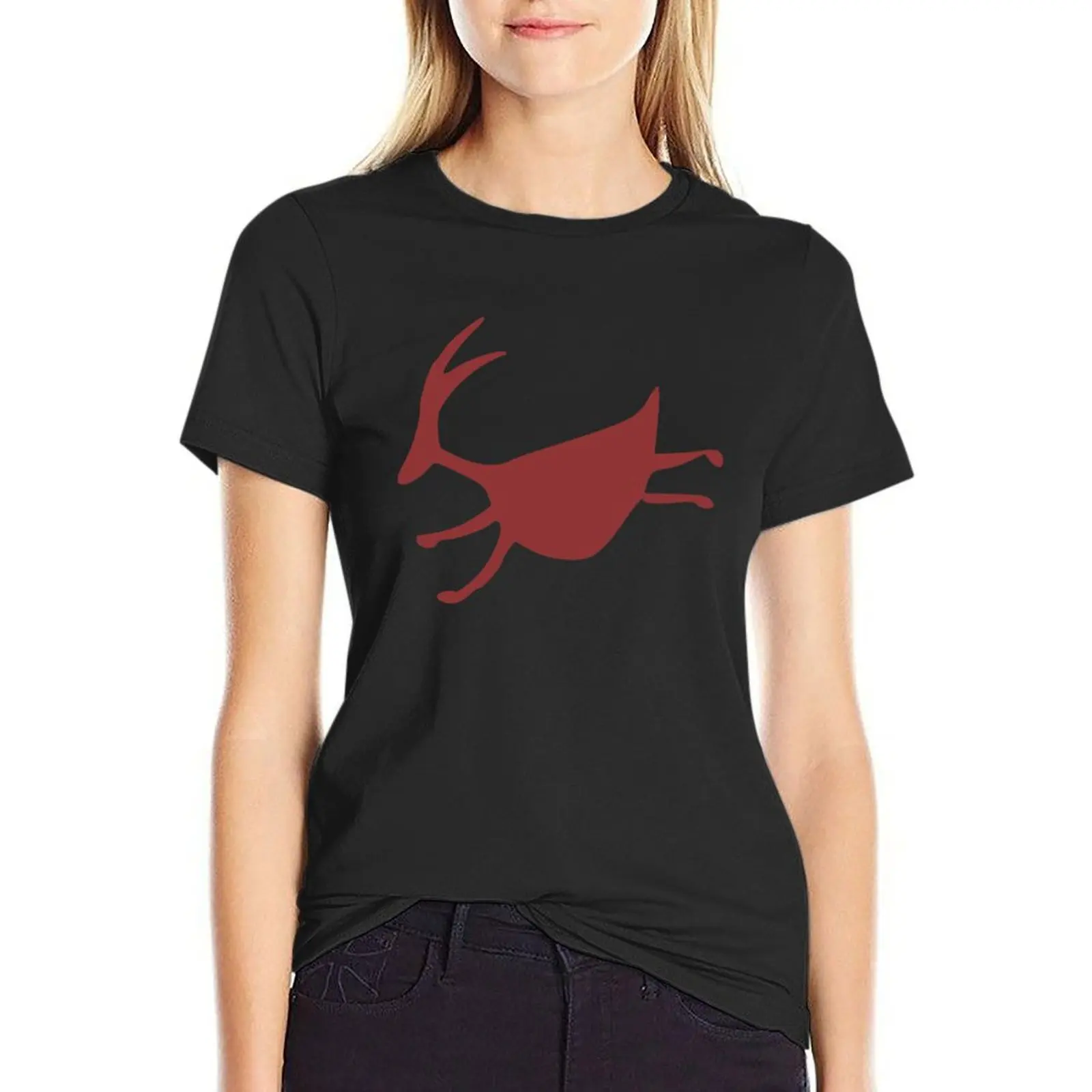 petroglyph reindeer T-Shirt Short sleeve tee tops t shirt for Women