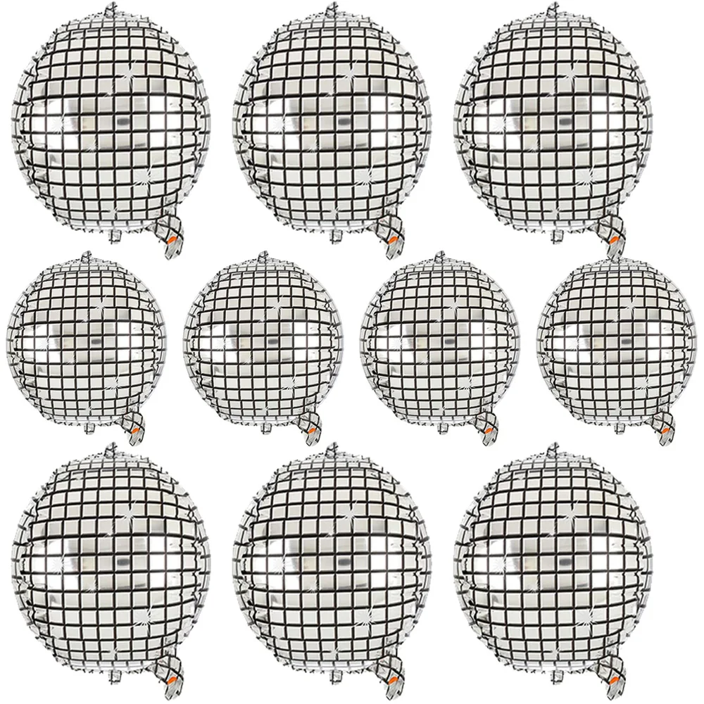 

10Pcs Mini Disco Ball Foil 4d Balloons 10 Inch Silver 70s Theme Small Disco Ball Mylar Balloon Metallic Mirror Party Decorations