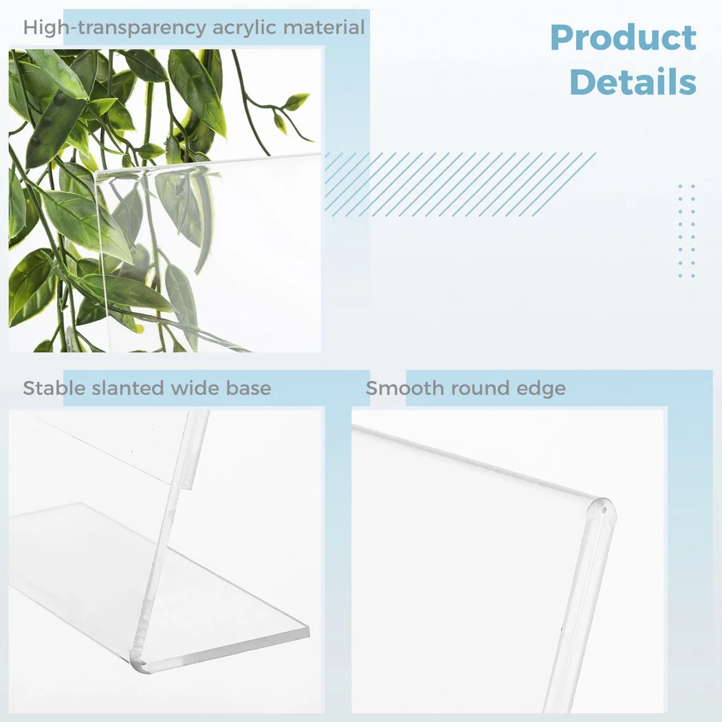 6Pcs Acrylic Sign Holders 6&times;4in Clear Menu Display Stands Slanted Desktop Picture Frames Table Flyer Paper Holders For Offices