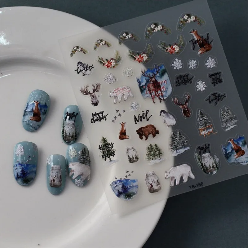 Bears in Forest 5D Nail Stickers Transfer Decals Sliders Wraps For Nail Reliefs 5