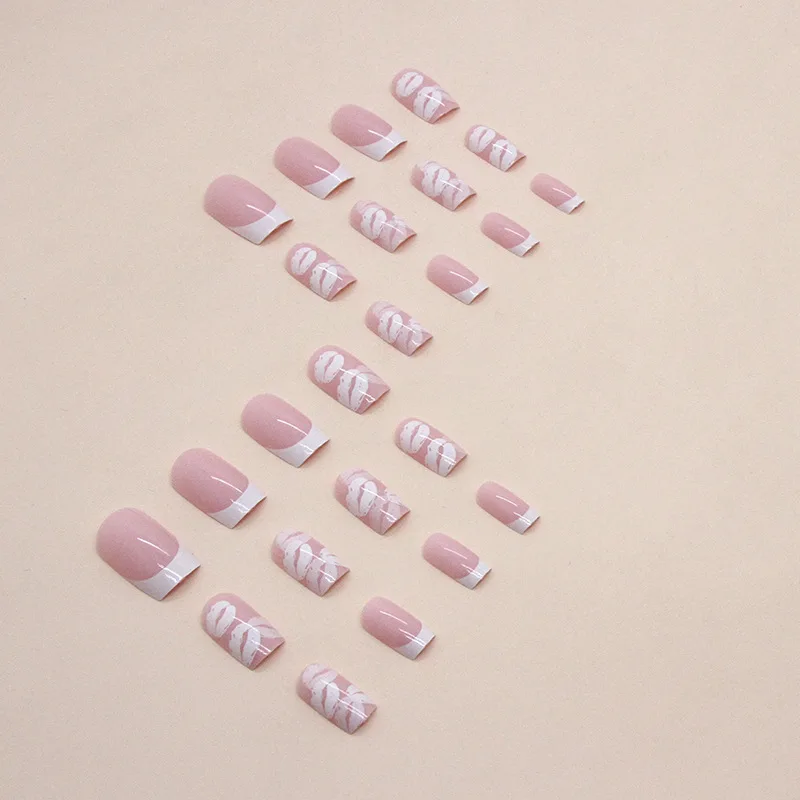 Fake Nails 24 Pcs Press on Nails Pink Gradient Glossy Artificial Finger Manicure Reusable for Women