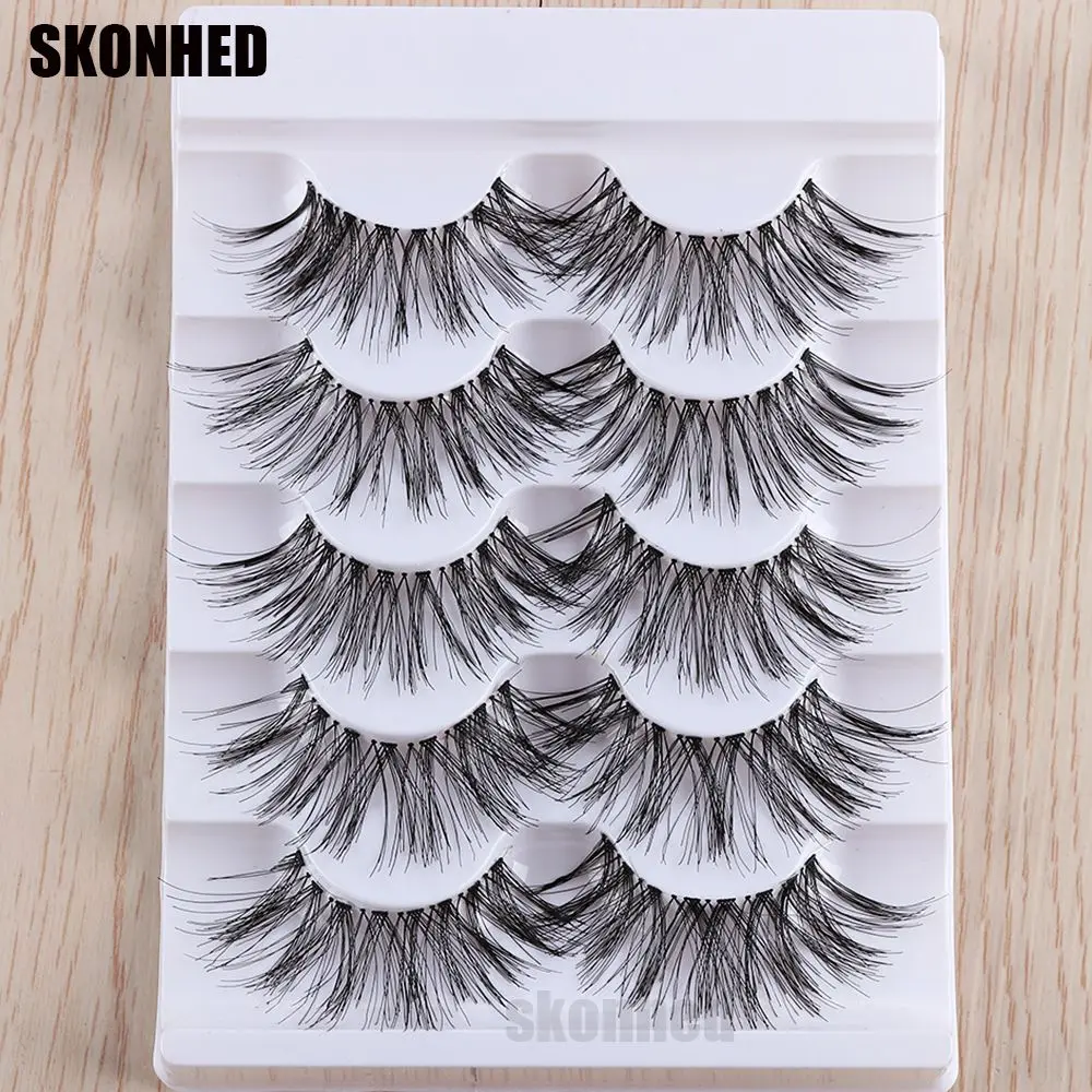 

SKONHED, 5 пар, длинные Искусственные ресницы, натуральные черные Накладные ресницы ручной работы