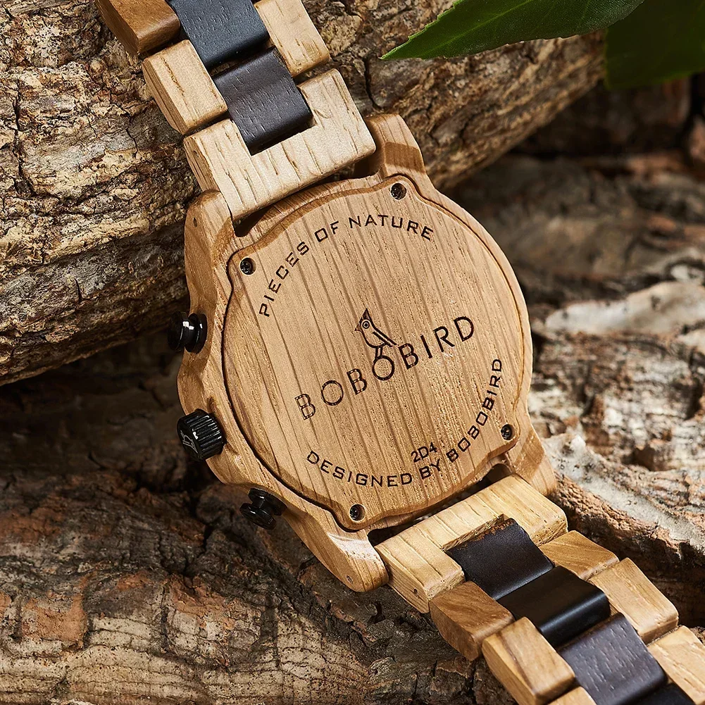 BOBO BIRD Wood Watch for Men,second hand chronograph,Quartz Wristwatch,Engraved Watches,Support OEM Customiezd Dropshipping