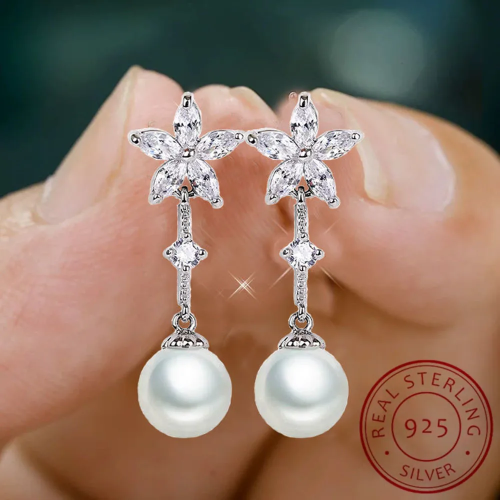 White natural freshwater pearl dangle earrings – daisysay