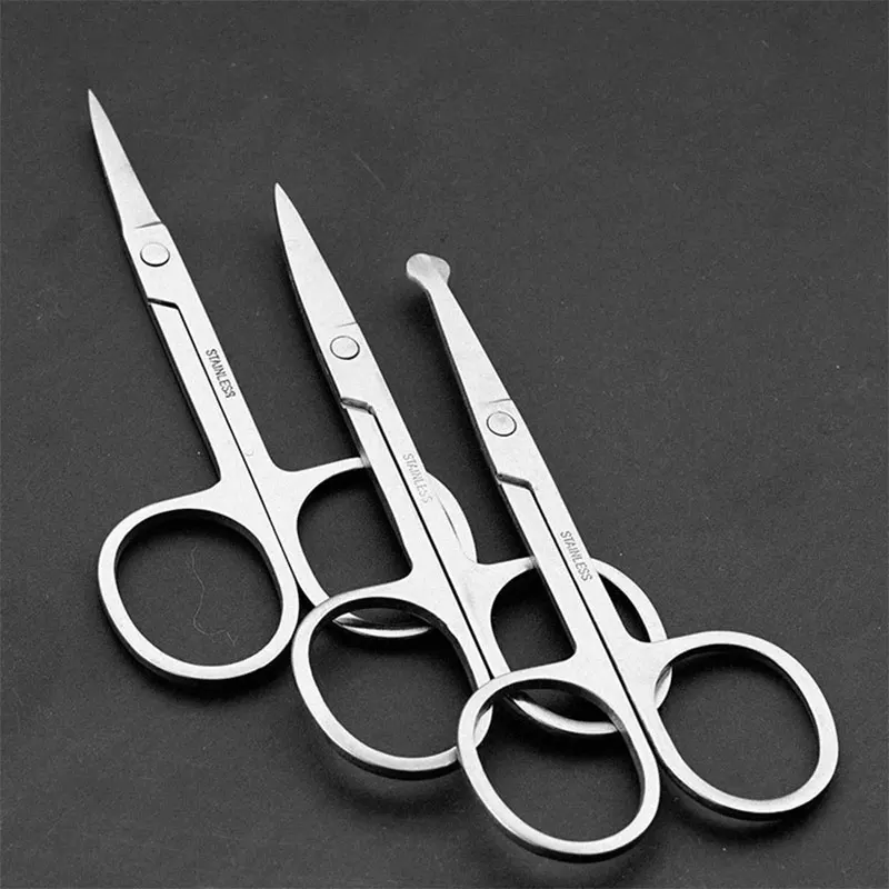 1pc Stainless Steel Portable Round Head Curved Mustache Nose Ear Hair Remover Scissor Trimmer Safety Eyebrow Beauty Scissors 3
