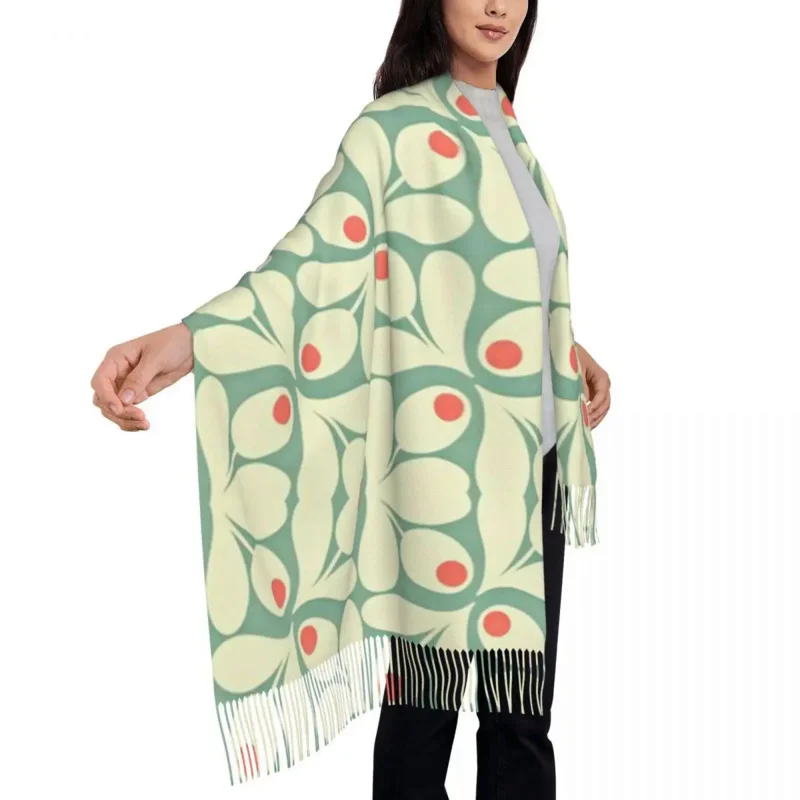 

Female Large Orla Kiely Floral Scarves Women Winter Fall Thick Warm Tassel Shawl Wrap Flowers Abstract Scarf