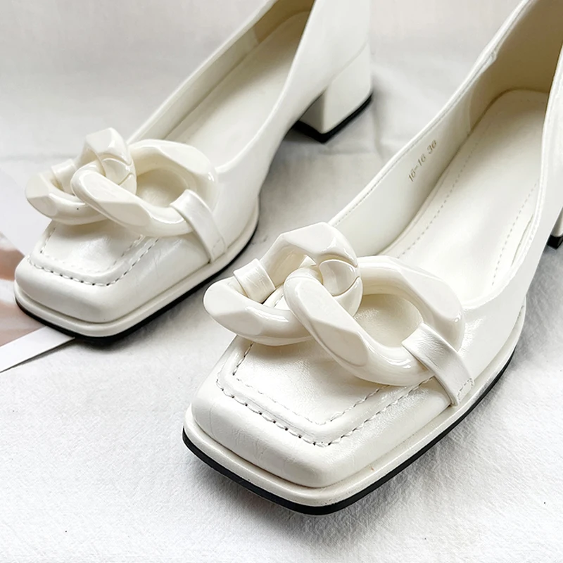 Classic Women Shoes Square Toe Pumps Patent Leather Dress High Heels Boat Party Wedding