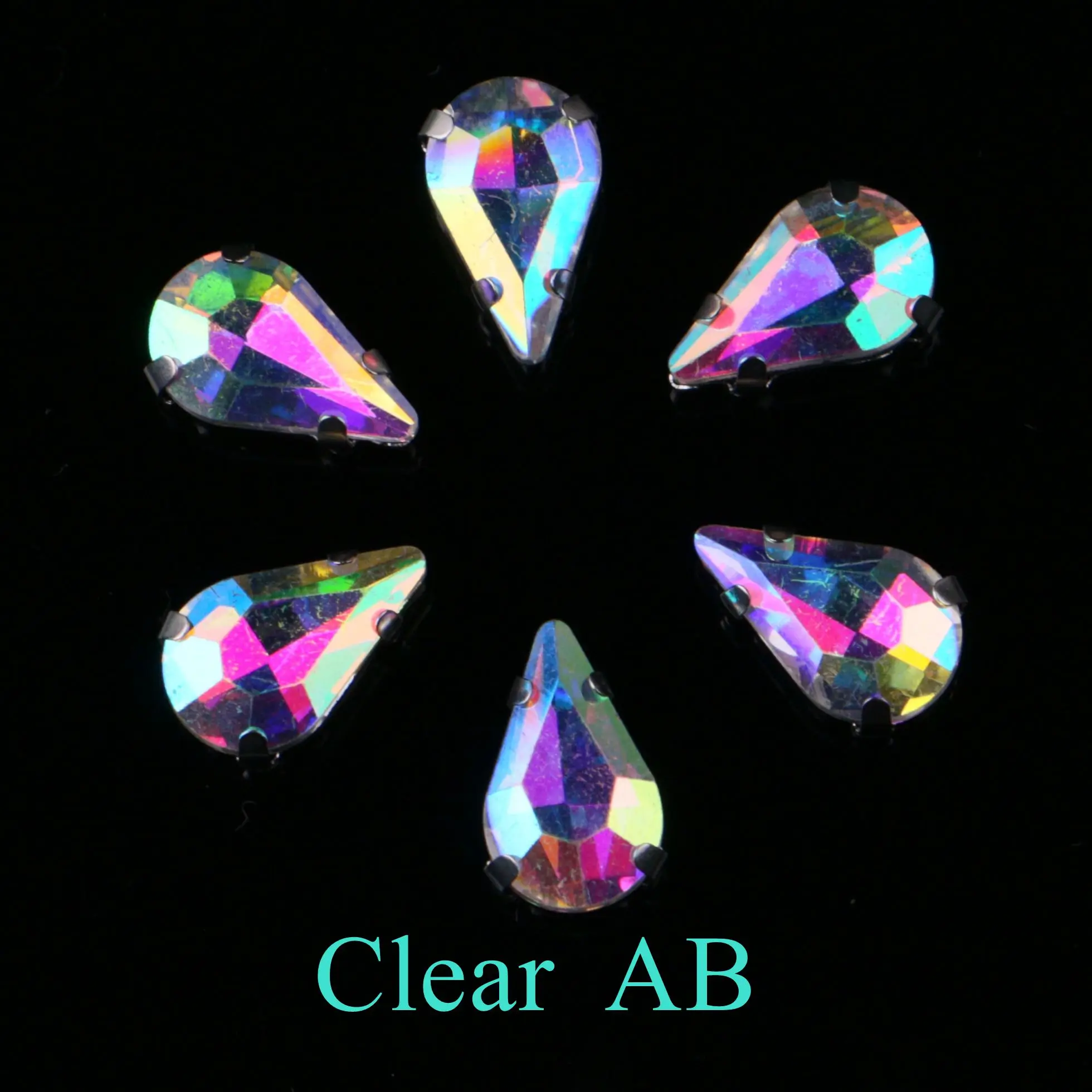 Elegant Teardrop Glass Rhinestone Embellishments with Silver Metal Base - 20 pcs/pack