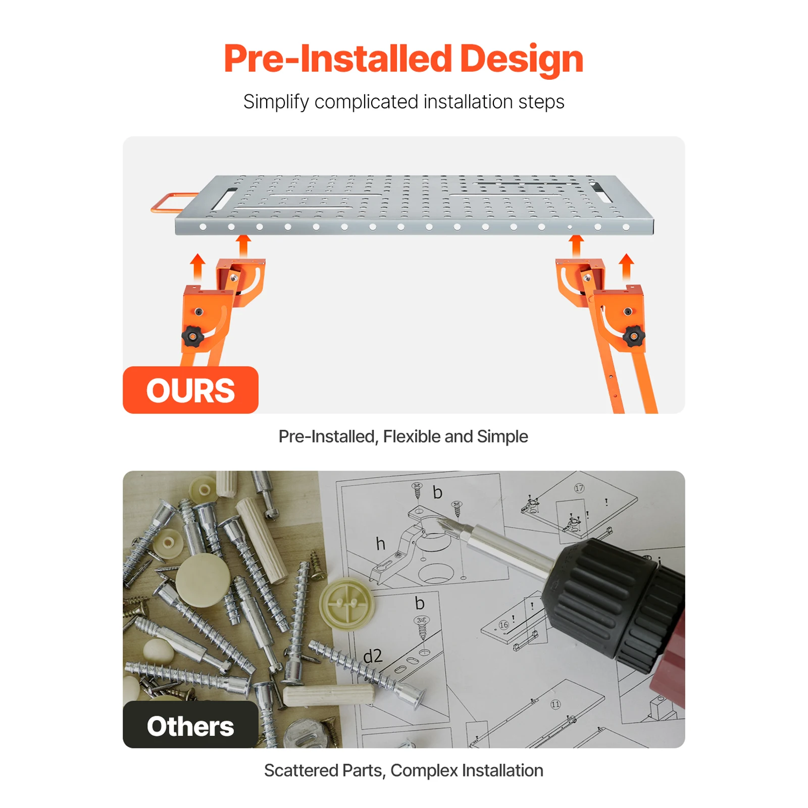 SucceBuy Foldable Welding Table 500 LBS Capacity Welding Workbench 4-Level Adjustable Height Carbon Steel Work Table for Repair - 5
